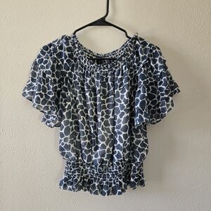 Ann Taylor Navy and White Patterned Blouse
